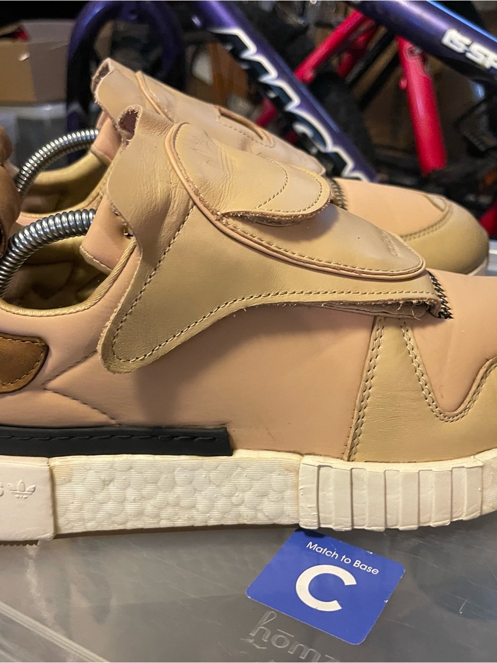 adidas Beige/Tan Slip-On Leather Trainers - Picture 3 of 6